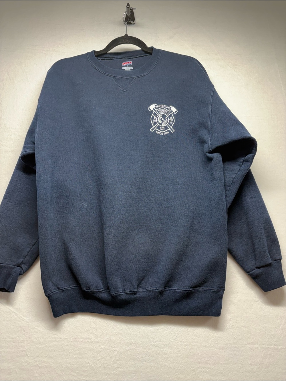 Navy Crewneck Sweatshirt with Firefighter Crest Sedgwick county